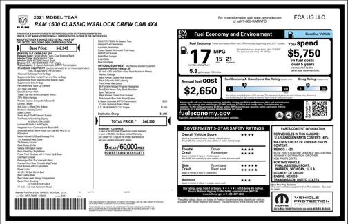 2021 RAM 1500 Classic Warlock Crew Cab 4x4 5'7' Box