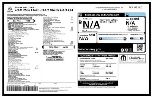 2018 RAM 2500 Lone Star Crew Cab 4x4 6'4' Box