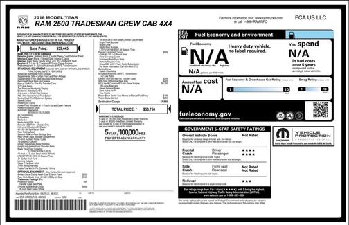 2018 RAM 2500 Tradesman Crew Cab 4x4 6'4' Box
