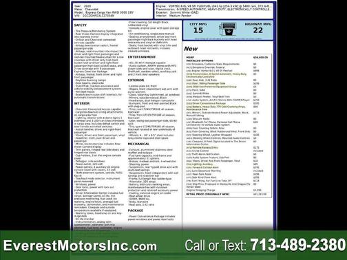 Summit White 2020 Chevrolet Express 3500 RWD 3500 Extended Wheelbase WT