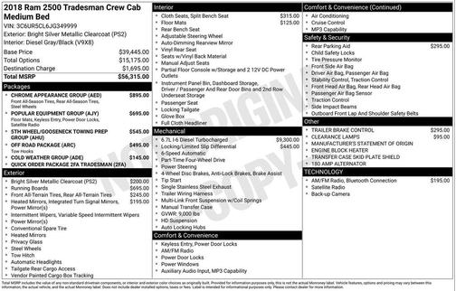 2018 RAM 2500 Tradesman Crew Cab 4x4 6'4' Box