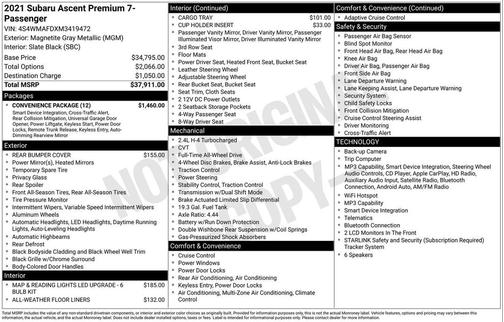 Magnetite Gray Metallic 2021 Subaru Ascent Premium 7-Passenger