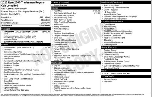 2022 RAM 2500 Tradesman Regular Cab 4x4 8' Box