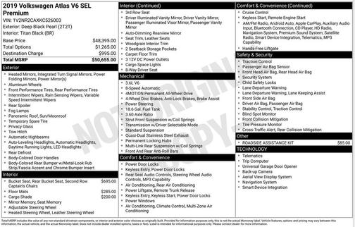 2019 Volkswagen Atlas 3.6L SEL Premium