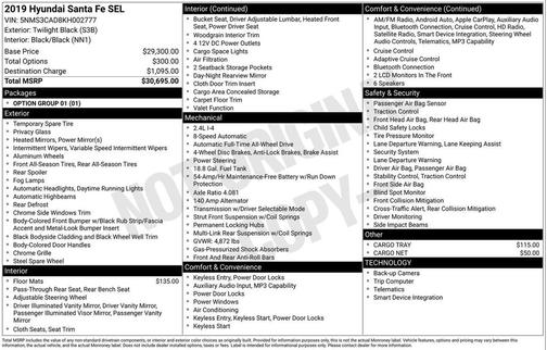 2019 Hyundai SANTA FE SEL 2.4