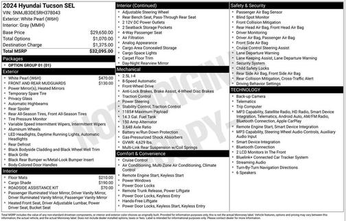 White Pearl 2024 Hyundai TUCSON SEL
