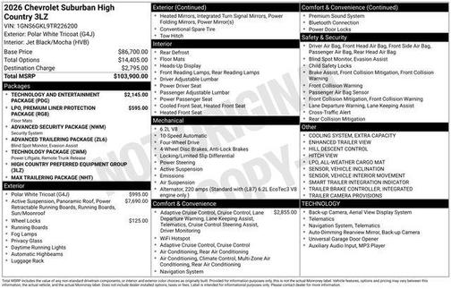 2026 Chevrolet Suburban High Country, 4WD