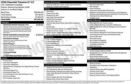 Sterling Gray Metallic 2026 Chevrolet Traverse LT