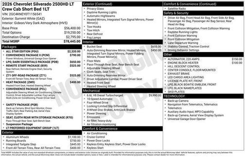 Summit White 2026 Chevrolet Silverado 2500 LT
