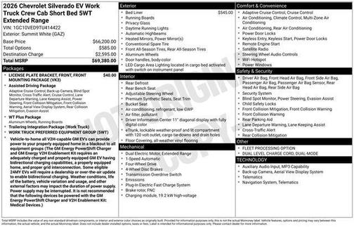Summit White 2026 Chevrolet Silverado EV Work Truck