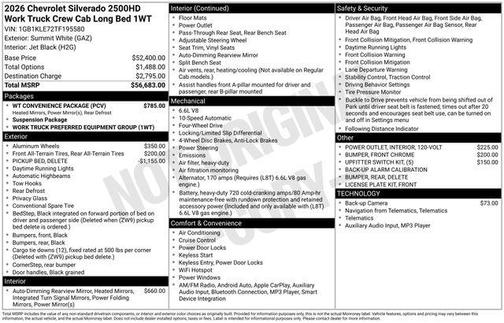 Summit White 2026 Chevrolet Silverado 2500 WT