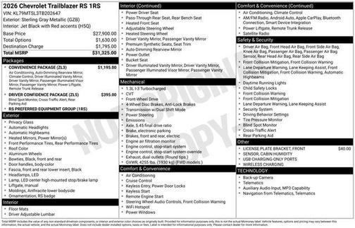 Sterling Gray Metallic 2026 Chevrolet Trailblazer RS