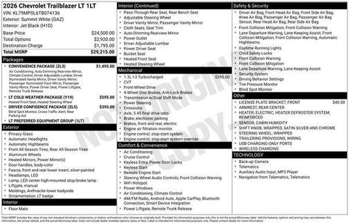 Summit White 2026 Chevrolet Trailblazer LT