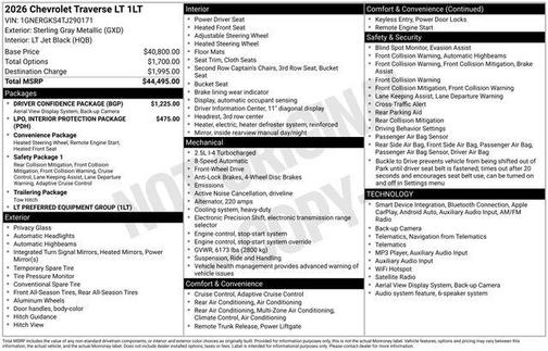 Sterling Gray Metallic 2026 Chevrolet Traverse LT