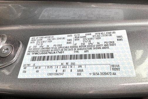 Gray 2022 Ford Escape SE