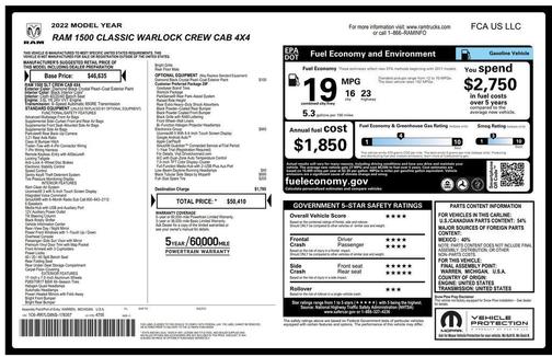 Diamond Black Crystal Pearlcoat 2022 RAM 1500 Classic Warlock Crew Cab 4x4 5'7' Box