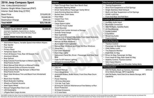 Bright White Clearcoat 2016 Jeep Compass Sport
