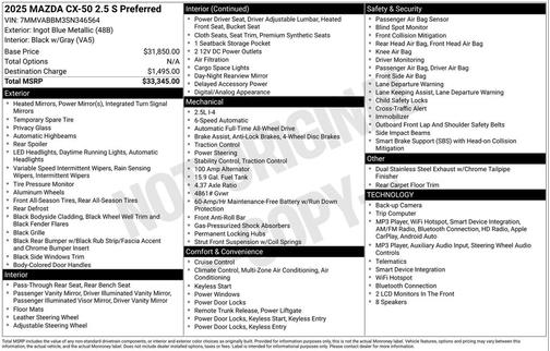 Ingot Blue Metallic 2025 Mazda CX-50 2.5 S Preferred Package