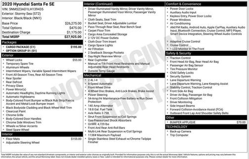 2020 Hyundai SANTA FE SE 2.4