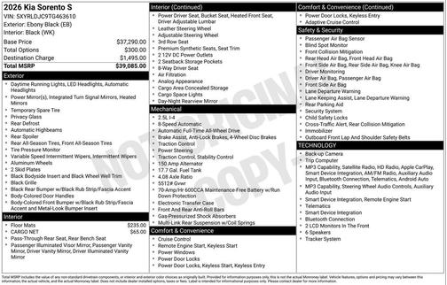 Ebony Black 2026 Kia Sorento S