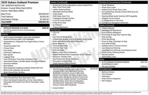 Crystal White Pearl 2025 Subaru Outback Premium
