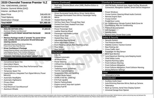 Summit White 2020 Chevrolet Traverse Premier