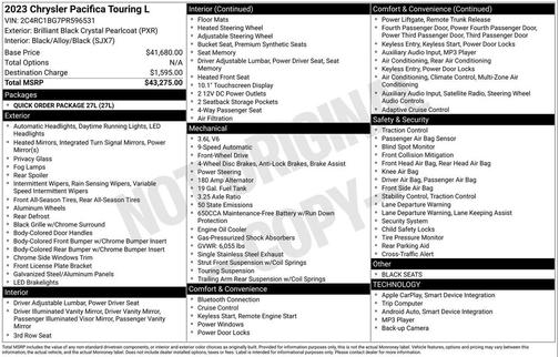Brilliant Black Crystal Pearlcoat 2023 Chrysler Pacifica Touring L