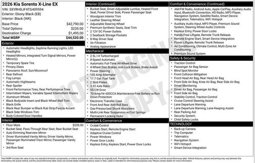Ebony Black 2026 Kia Sorento EX