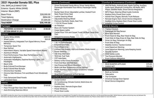 Quartz White 2021 Hyundai SONATA SEL Plus
