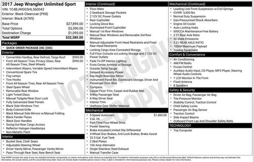 2017 Jeep Wrangler Unlimited Sport