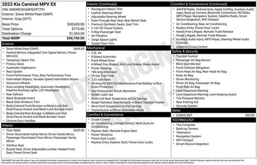 Snow White Pearl 2023 Kia Carnival EX