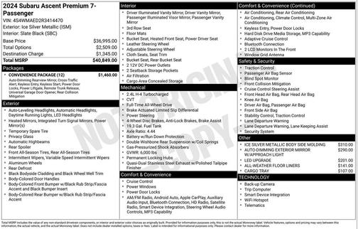Ice Silver Metallic 2024 Subaru Ascent Premium 7-Passenger