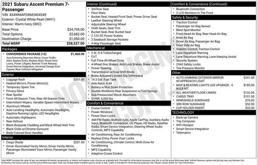 Crystal White Pearl 2021 Subaru Ascent Premium 7-Passenger