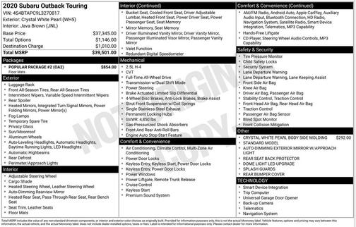 Crystal White Pearl 2020 Subaru Outback Touring