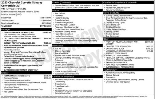 Red Mist Metallic Tintcoat 2023 Chevrolet Corvette Stingray w/3LT