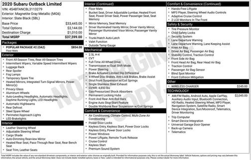 Magnetite Gray Metallic 2020 Subaru Outback Limited