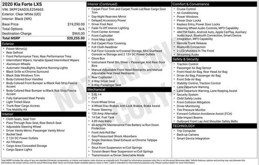 Clear White 2020 Kia Forte LXS