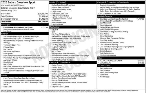 Magnetite Gray Metallic 2025 Subaru Crosstrek Sport