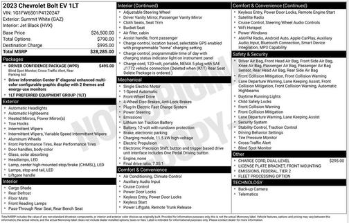 Summit White 2023 Chevrolet Bolt EV FWD 1LT