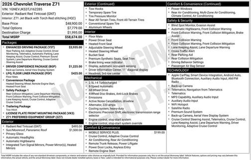 Radiant Red Tintcoat 2026 Chevrolet Traverse AWD Z71