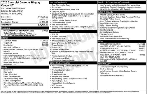 2025 Chevrolet Corvette Stingray w/1LT