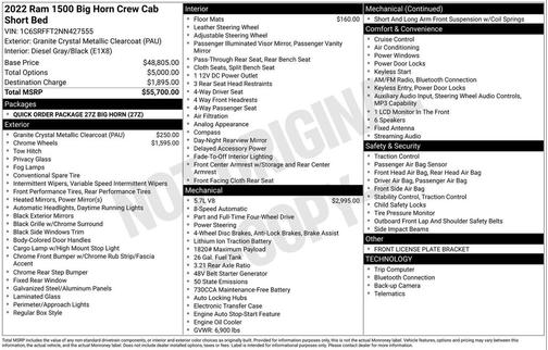 Granite Crystal Metallic Clearcoat 2022 RAM 1500 Big Horn/Lone Star