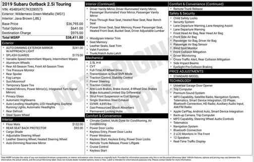 Wilderness Green Metallic 2019 Subaru Outback 2.5i Touring
