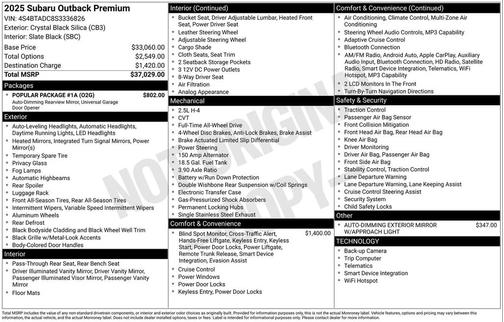 Crystal Black Silica 2025 Subaru Outback Premium