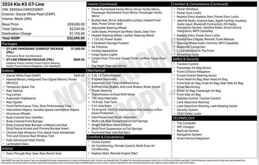 Glacial White Pearl 2024 Kia K5 GT-Line
