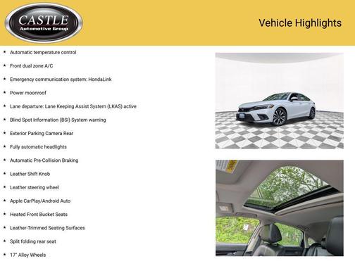 Platinum White Pearl 2023 Honda Civic EX-L