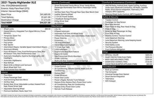 Ruby Flare Pearl 2021 Toyota Highlander XLE