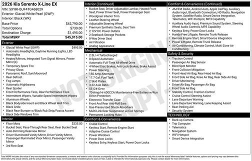 Glacial White Pearl 2026 Kia Sorento EX