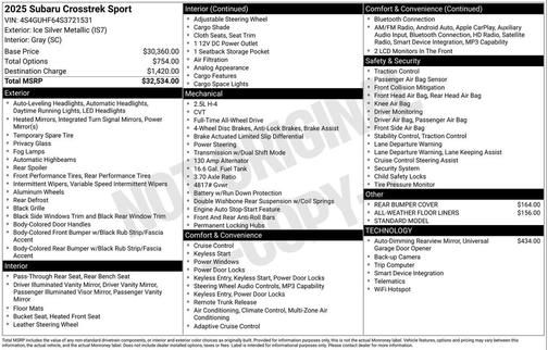 Ice Silver Metallic 2025 Subaru Crosstrek Sport