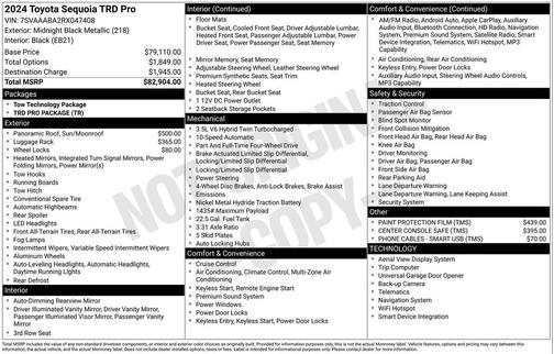 Midnight Black Metallic 2024 Toyota Sequoia TRD Pro